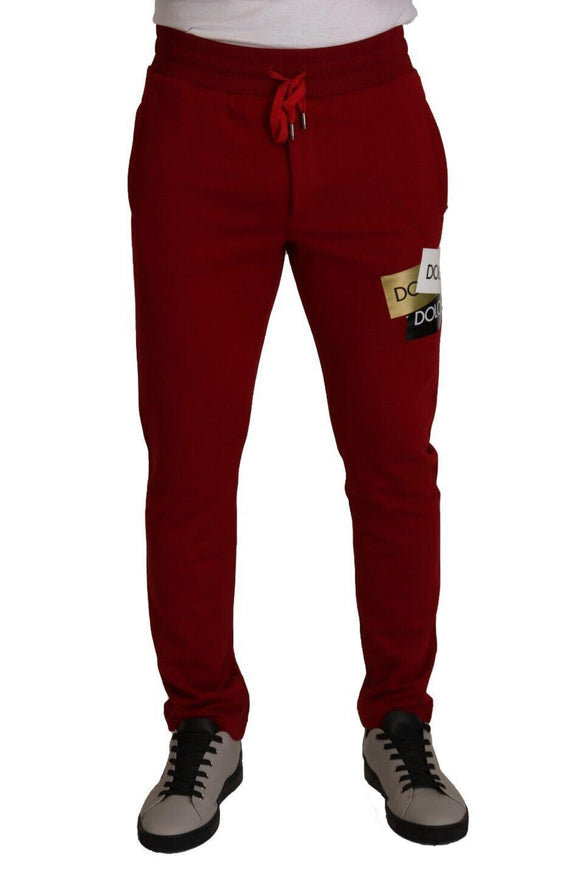 Dolce & Gabbana Red Cotton Logo Patch Sweatpants Jogging Pants - Ellie Belle