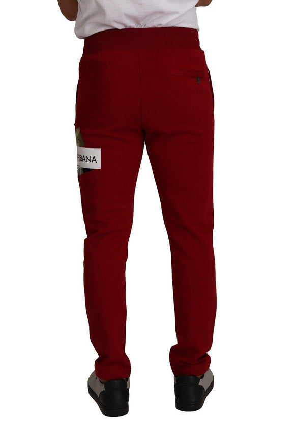 Dolce & Gabbana Red Cotton Logo Patch Sweatpants Jogging Pants - Ellie Belle