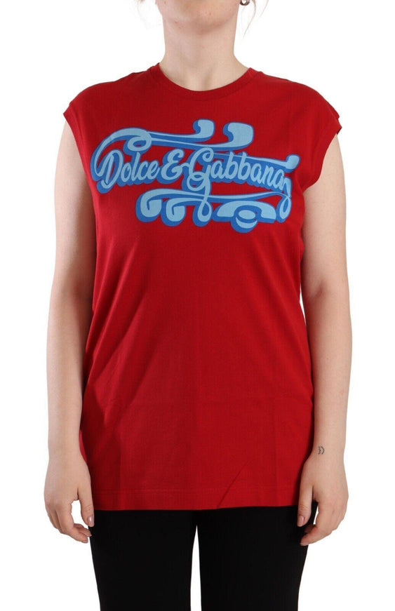 Dolce & Gabbana Red Cotton Sleeveless Crewneck T-shirt Tank Top - Ellie Belle