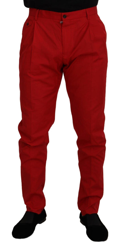 Dolce & Gabbana Red Cotton Slim Fit Trousers Chinos Pants - Ellie Belle