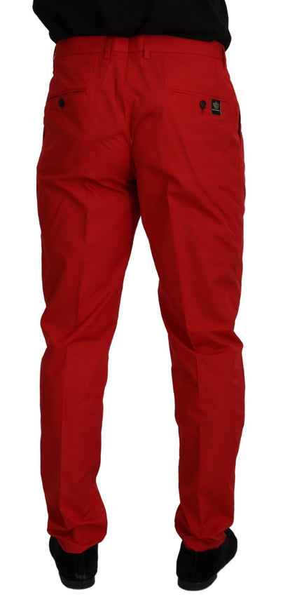 Dolce & Gabbana Red Cotton Slim Fit Trousers Chinos Pants - Ellie Belle