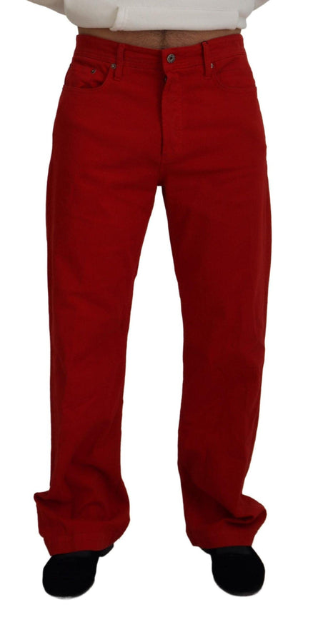 Dolce & Gabbana Red Cotton Straight Fit Men Denim Jeans - Ellie Belle