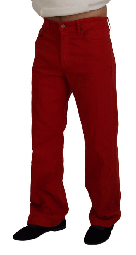 Dolce & Gabbana Red Cotton Straight Fit Men Denim Jeans - Ellie Belle