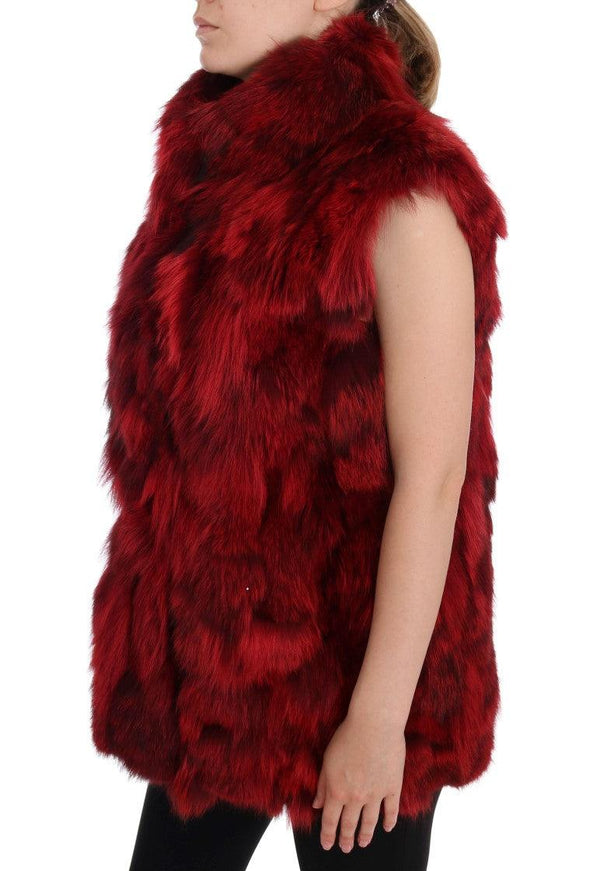 Dolce & Gabbana Red Coyote Fur Sleeveless Coat Jacket