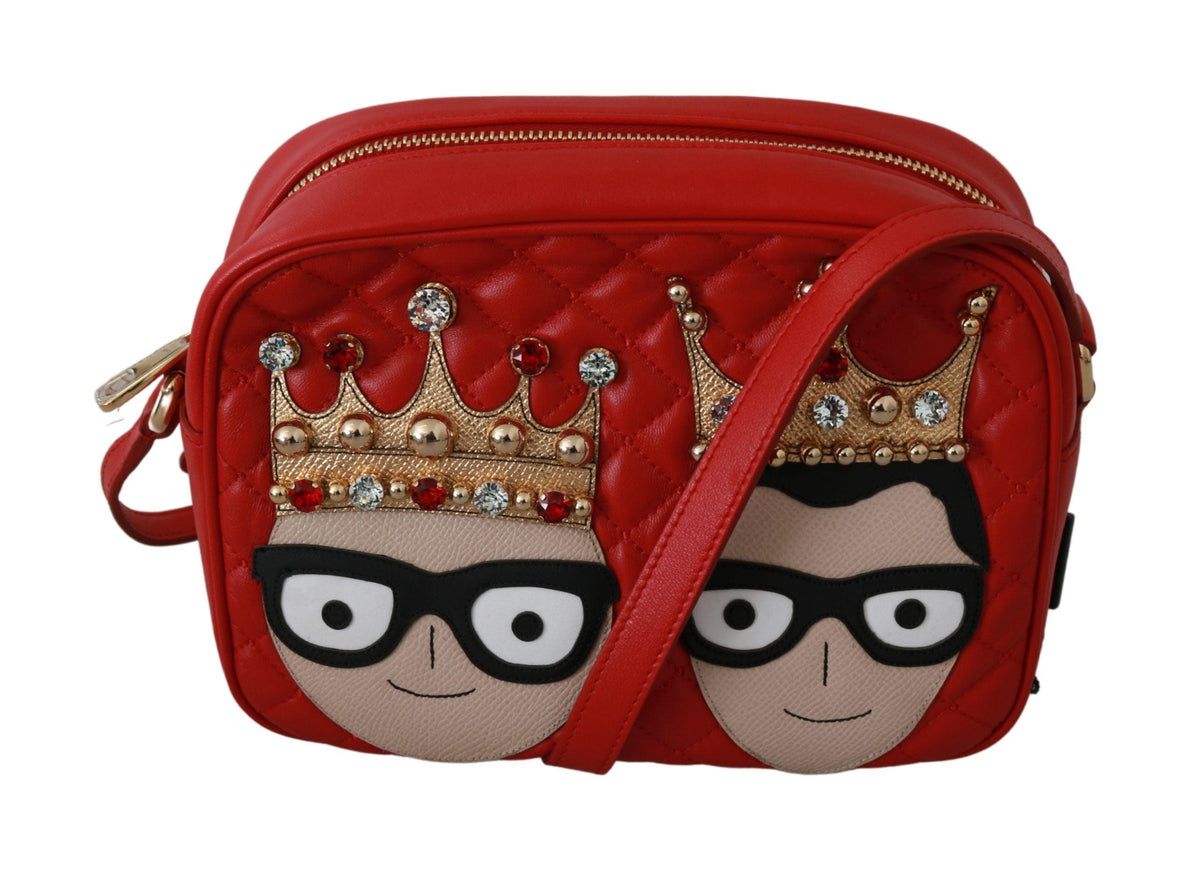 Dolce & Gabbana Red Crown Men Patch Crossbody Borse GLAM Leather BAg - Ellie Belle