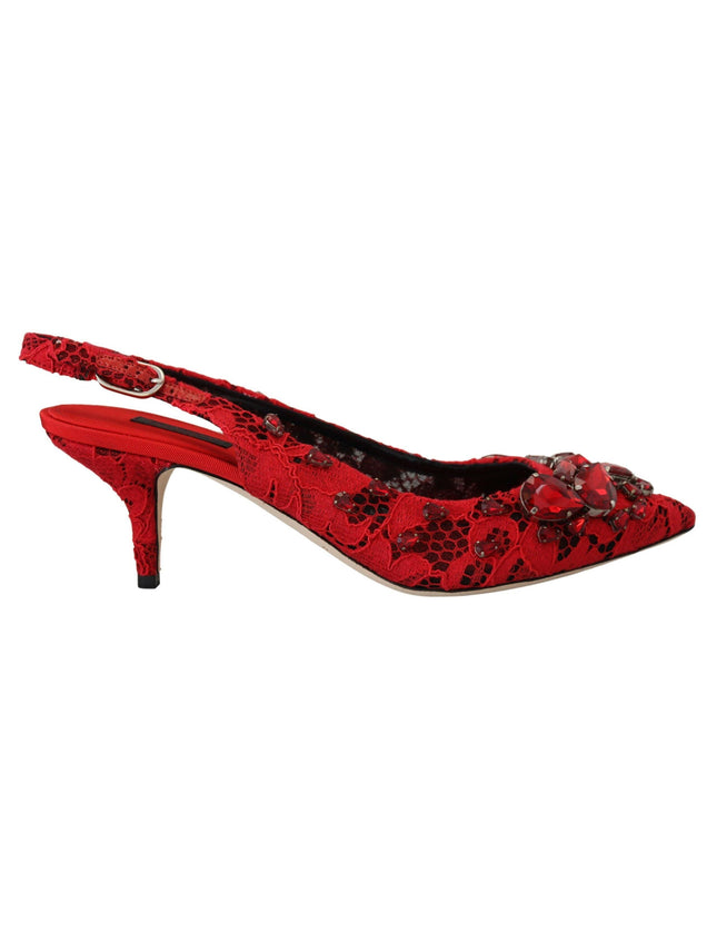 Dolce & Gabbana Red Crystals Heel Slingback Mary Jane Shoes - Ellie Belle
