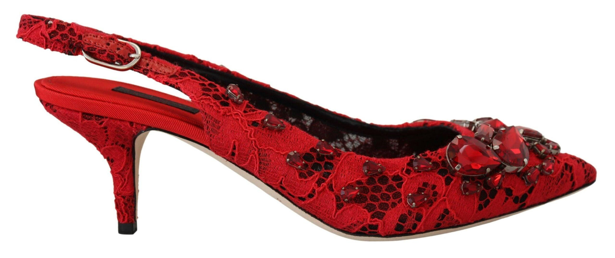 Dolce & Gabbana Red Crystals Heel Slingback Mary Jane Shoes - Ellie Belle