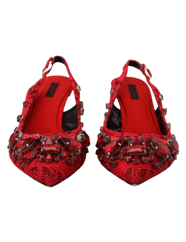 Dolce & Gabbana Red Crystals Heel Slingback Mary Jane Shoes - Ellie Belle