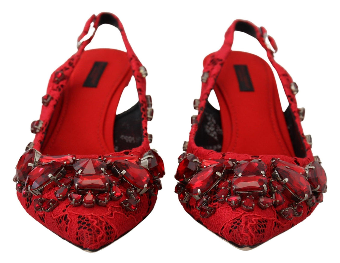 Dolce & Gabbana Red Crystals Heel Slingback Mary Jane Shoes - Ellie Belle