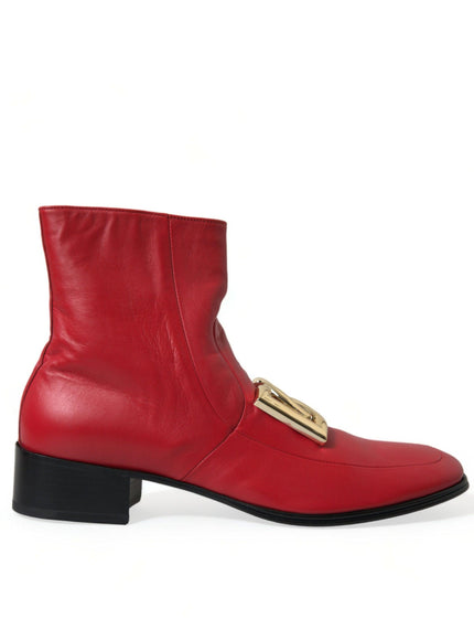 Dolce & Gabbana Red DG Buckle Leather Mid Calf Boots Shoes - Ellie Belle