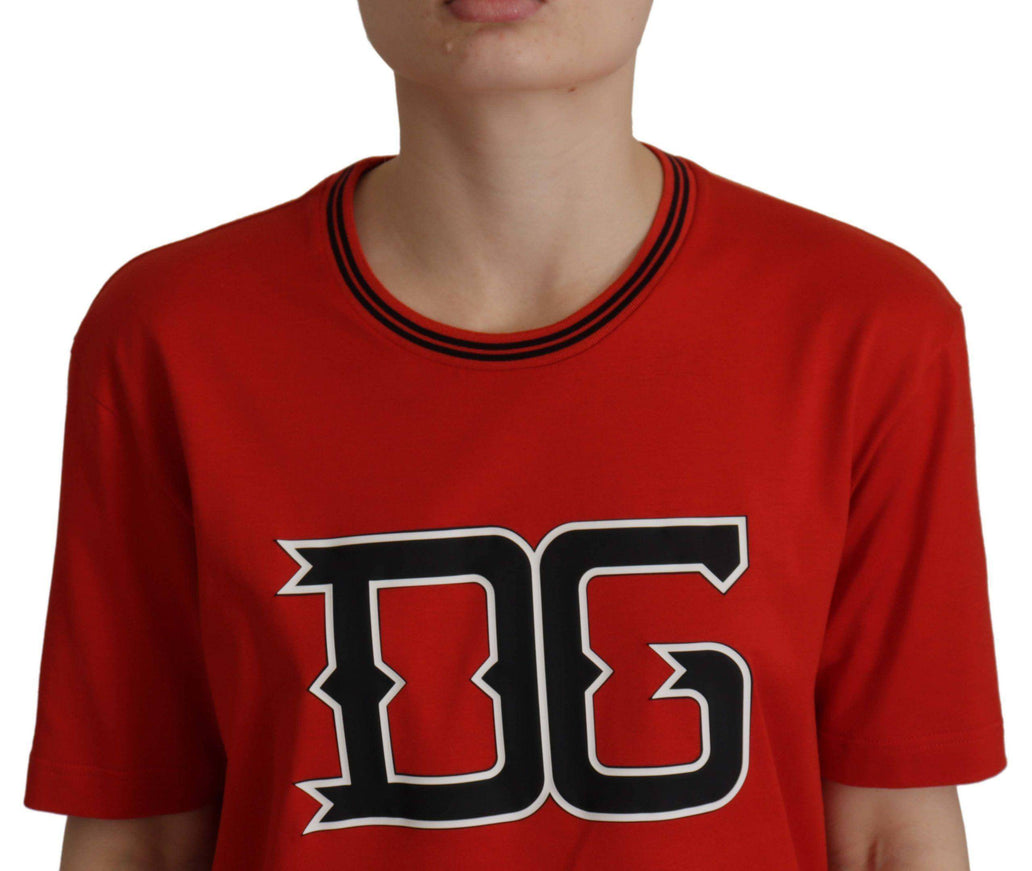 Dolce & Gabbana Red DG Printed Pullover Top Cotton T-shirt - Ellie Belle