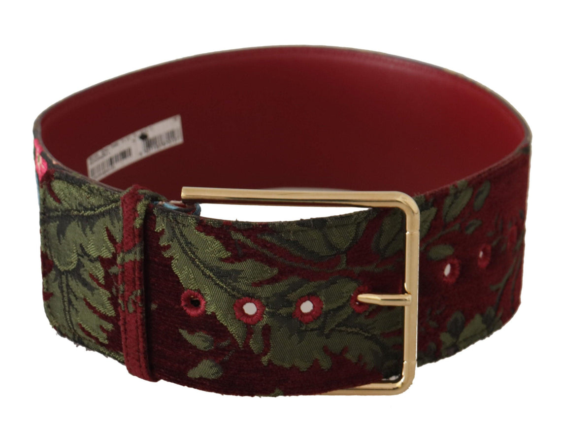 Dolce & Gabbana Red Embroidered Leather Gold Logo Metal Buckle Belt - Ellie Belle