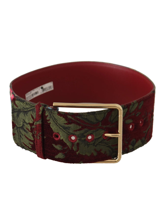 Dolce & Gabbana Red Embroidered Leather Gold Logo Metal Buckle Belt - Ellie Belle