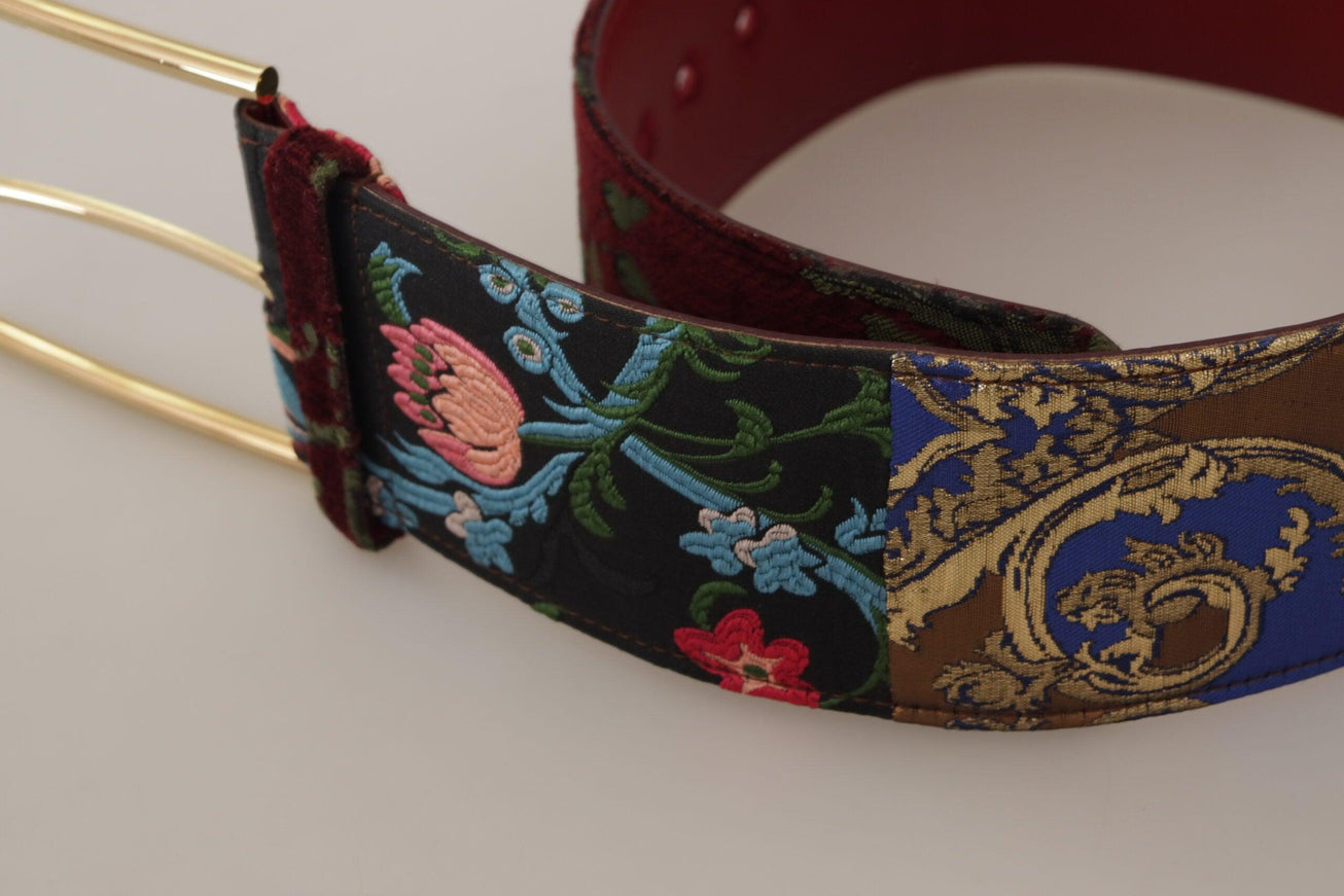 Dolce & Gabbana Red Embroidered Leather Gold Logo Metal Buckle Belt - Ellie Belle