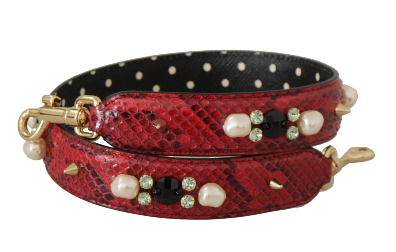 Dolce & Gabbana Red Exotic Leather Crystals Bag Shoulder Strap - Ellie Belle