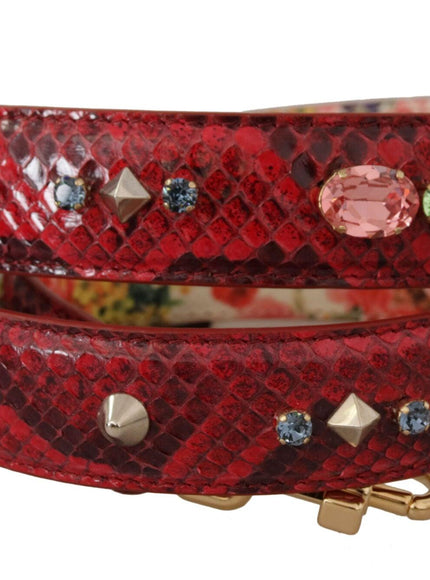 Dolce & Gabbana Red Exotic Leather Crystals Reversible Shoulder Strap - Ellie Belle