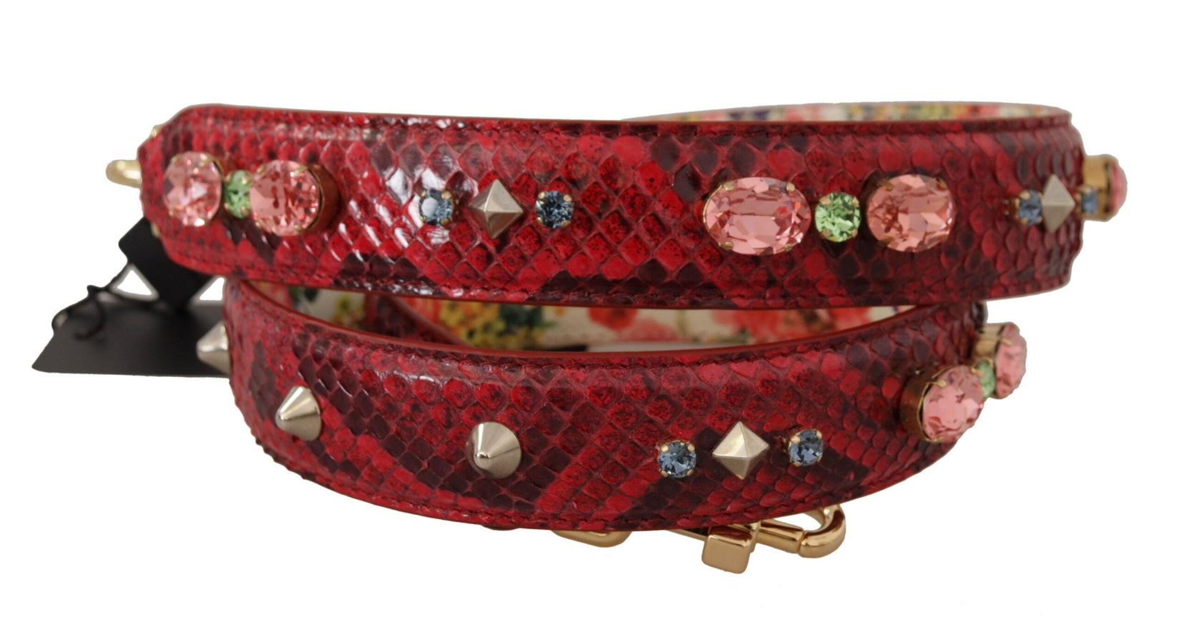 Dolce & Gabbana Red Exotic Leather Crystals Reversible Shoulder Strap - Ellie Belle