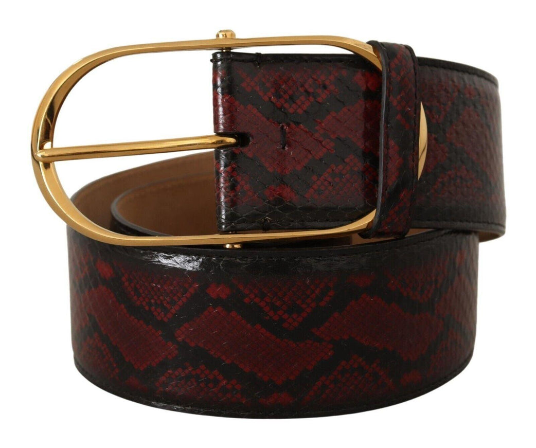 Dolce & Gabbana Red Exotic Leather Gold Oval Buckle Belt - Ellie Belle