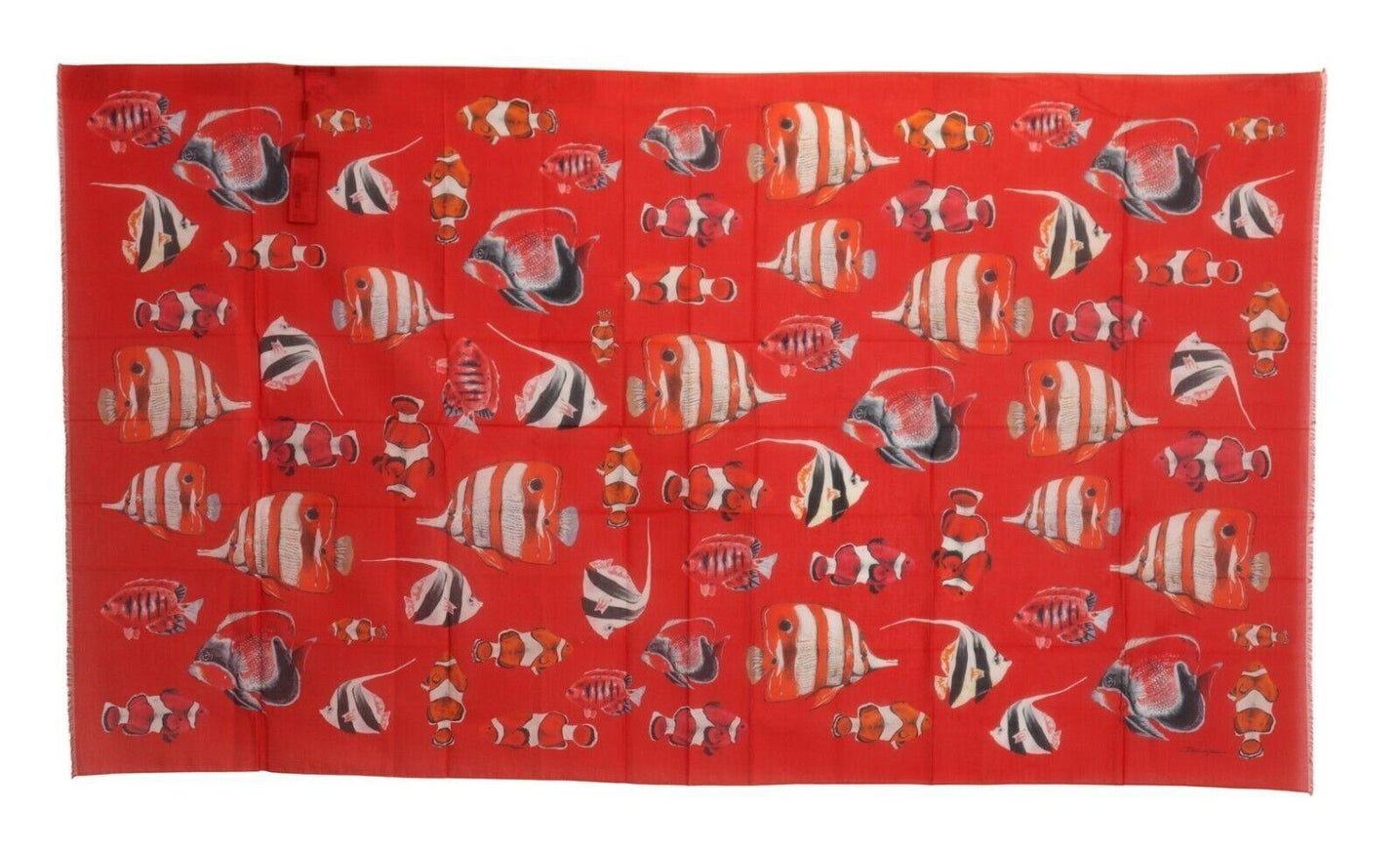 Dolce & Gabbana Red Fish Print Cotton Shawl Wrap Scarf - Ellie Belle