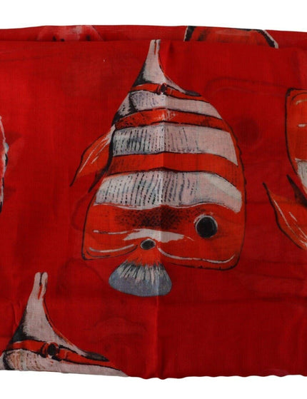 Dolce & Gabbana Red Fish Print Cotton Shawl Wrap Scarf - Ellie Belle