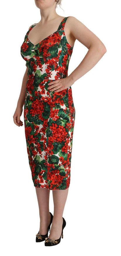 Dolce & Gabbana Red Floral Bodycon Stretch Dress - Ellie Belle