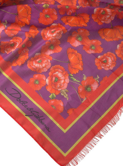Dolce & Gabbana Red Floral Cotton Shawl Wrap Foulard Scarf - Ellie Belle