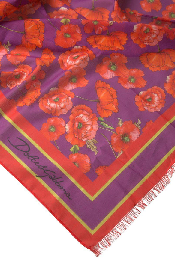 Dolce & Gabbana Red Floral Cotton Shawl Wrap Foulard Scarf - Ellie Belle