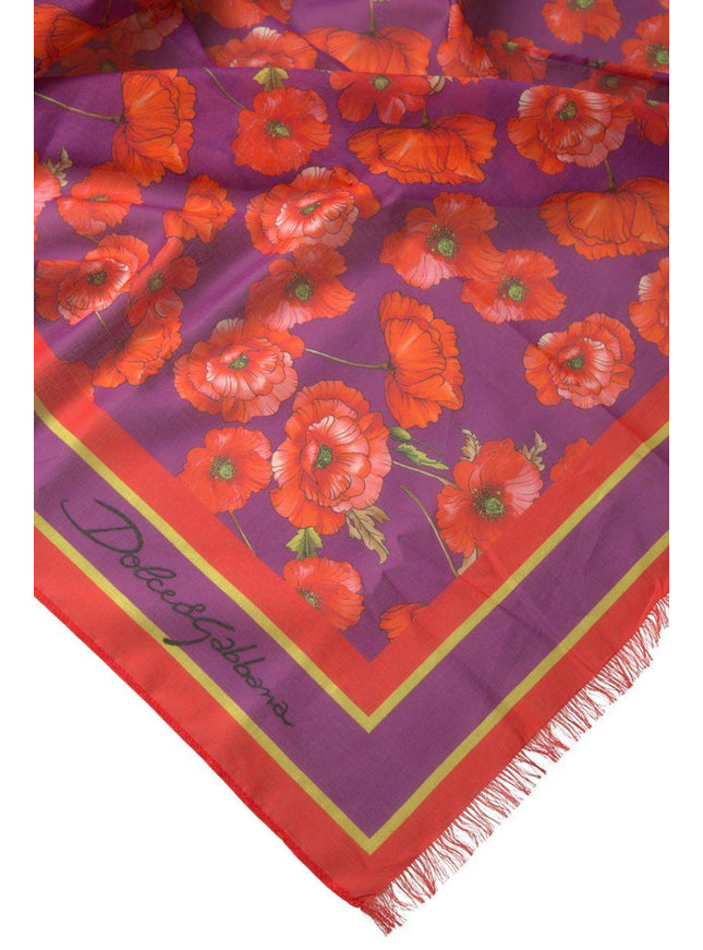 Dolce & Gabbana Red Floral Cotton Shawl Wrap Foulard Scarf - Ellie Belle