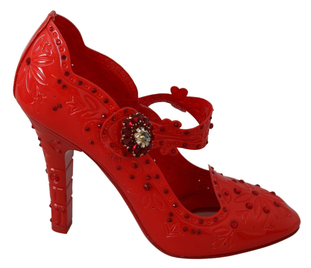 Dolce & Gabbana Red Floral Crystal CINDERELLA Heels Shoes - Ellie Belle