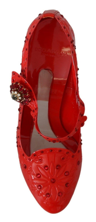 Dolce & Gabbana Red Floral Crystal CINDERELLA Heels Shoes - Ellie Belle