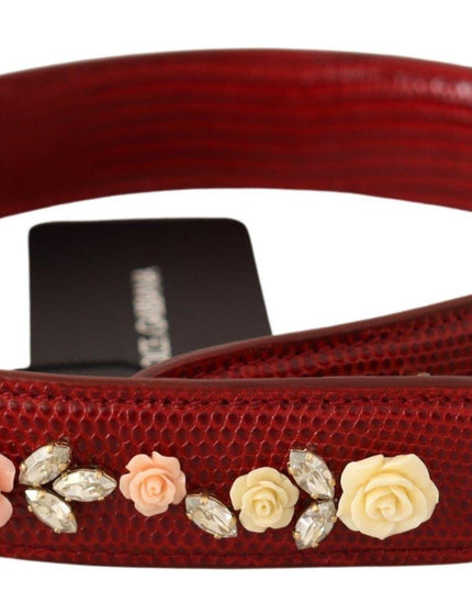 Dolce & Gabbana Red Floral Crystals Exotic Leather Bag Shoulder Strap - Ellie Belle