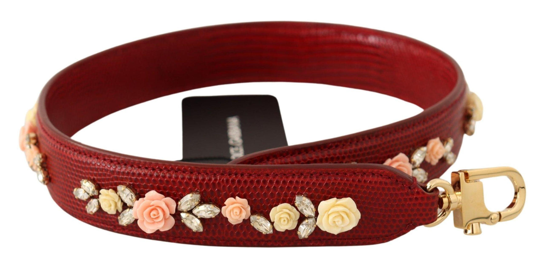 Dolce & Gabbana Red Floral Crystals Exotic Leather Bag Shoulder Strap - Ellie Belle