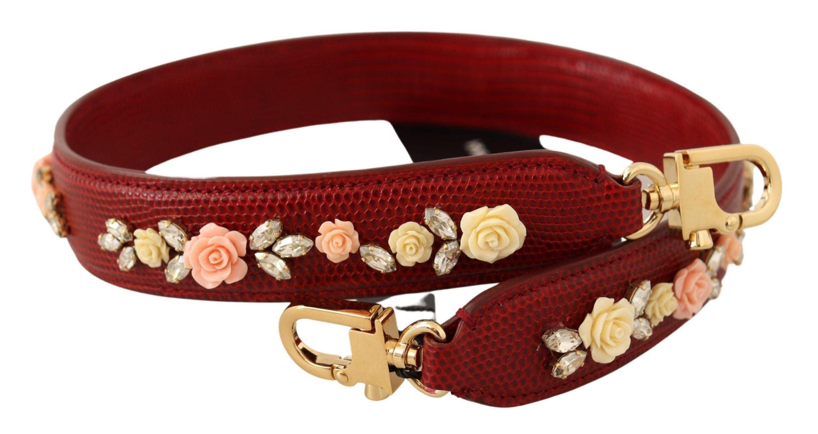 Dolce & Gabbana Red Floral Crystals Exotic Leather Bag Shoulder Strap - Ellie Belle