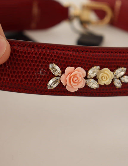 Dolce & Gabbana Red Floral Crystals Exotic Leather Bag Shoulder Strap - Ellie Belle