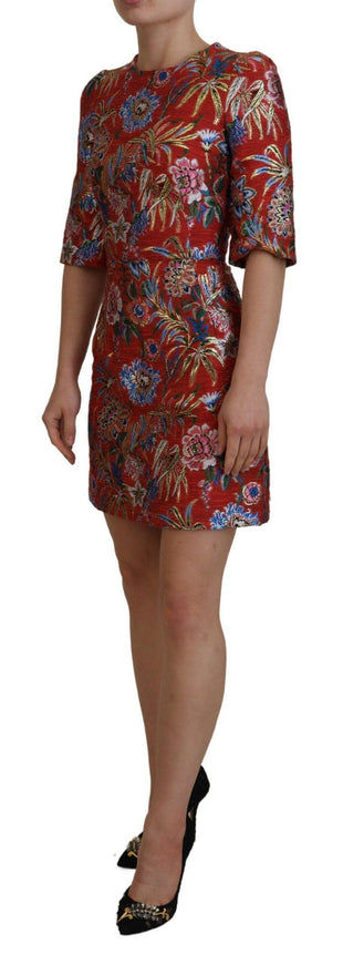 Dolce & Gabbana Red Floral Jacquard A-line Mini Dress - Ellie Belle