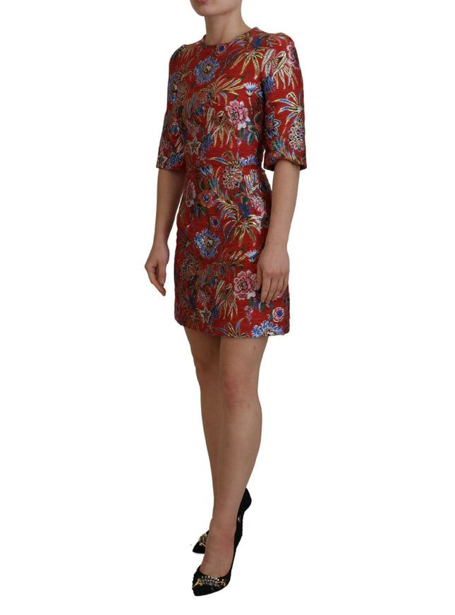 Dolce & Gabbana Red Floral Jacquard A-line Mini Dress - Ellie Belle