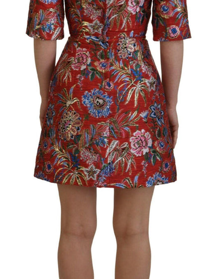 Dolce & Gabbana Red Floral Jacquard A-line Mini Dress - Ellie Belle