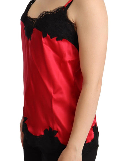 Dolce & Gabbana Red Floral Lace Trimmed Silk Satin Camisole Top - Ellie Belle