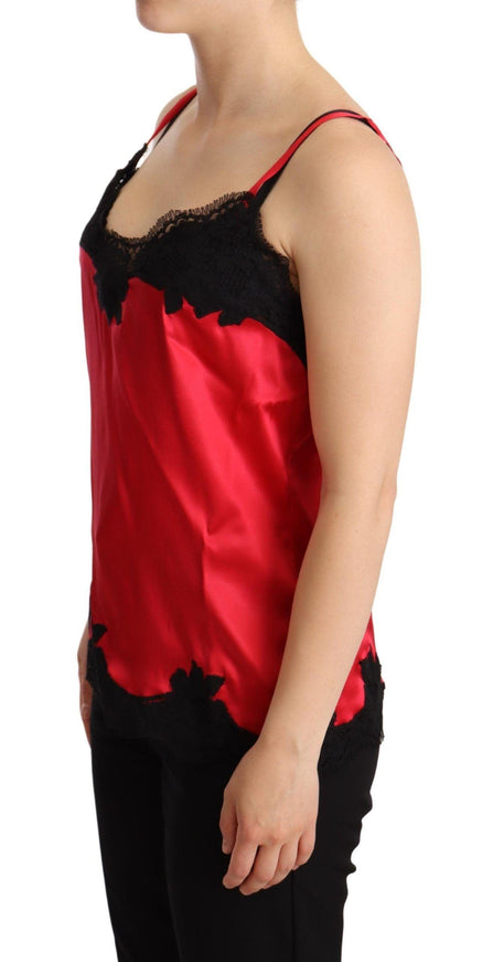 Dolce & Gabbana Red Floral Lace Trimmed Silk Satin Camisole Top - Ellie Belle