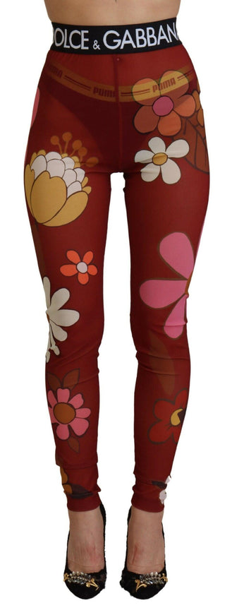 Dolce & Gabbana Red Floral Leggings Stretch Waist Pants - Ellie Belle