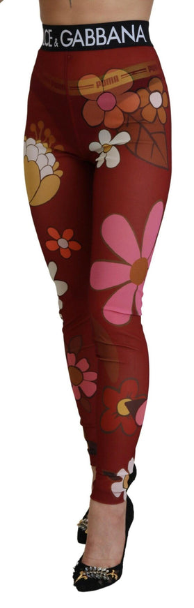 Dolce & Gabbana Red Floral Leggings Stretch Waist Pants - Ellie Belle