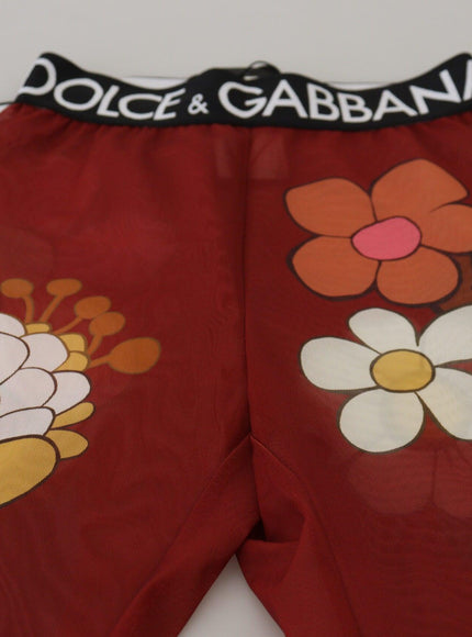 Dolce & Gabbana Red Floral Leggings Stretch Waist Pants - Ellie Belle