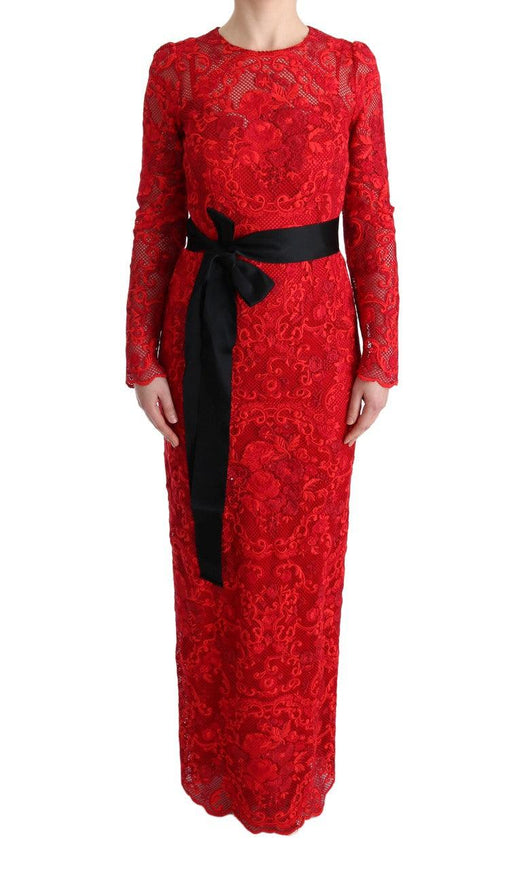 Dolce & Gabbana Red Floral Ricamo Sheath Long Dress