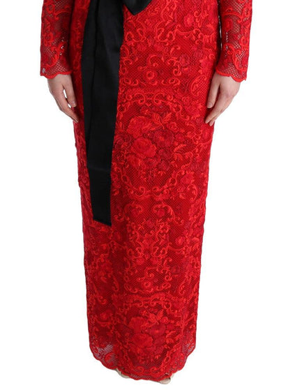Dolce & Gabbana Red Floral Ricamo Sheath Long Dress - Ellie Belle