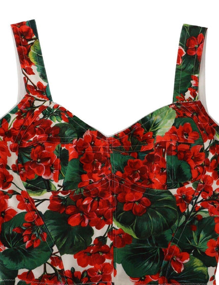 Dolce & Gabbana Red Geranium Print Viscose Sweetheart Cropped Top - Ellie Belle