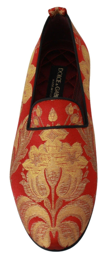 Dolce & Gabbana Red Gold Brocade Slippers Loafers Shoes - Ellie Belle