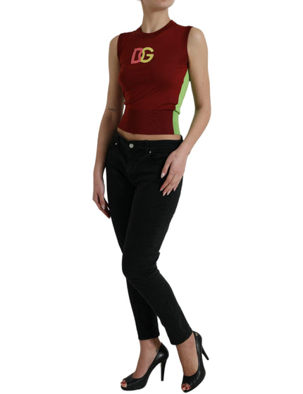 Dolce & Gabbana Red Green Silk DG Logo Sleeveless Tank Top - Ellie Belle