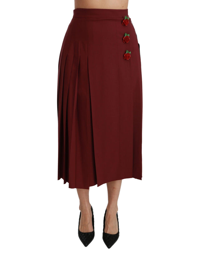 Dolce & Gabbana Red High Waist Pleated Maxi Wool Skirt - Ellie Belle