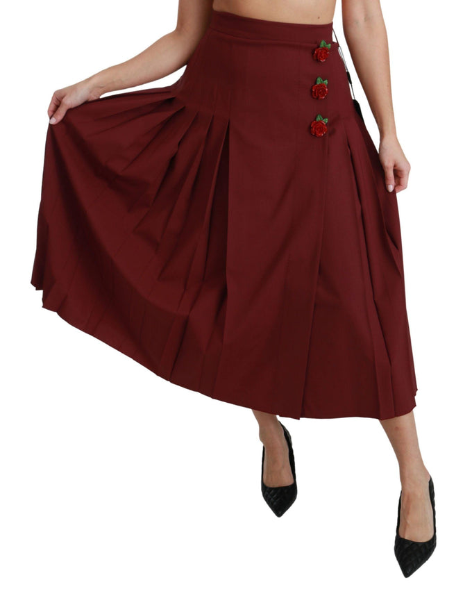 Dolce & Gabbana Red High Waist Pleated Maxi Wool Skirt