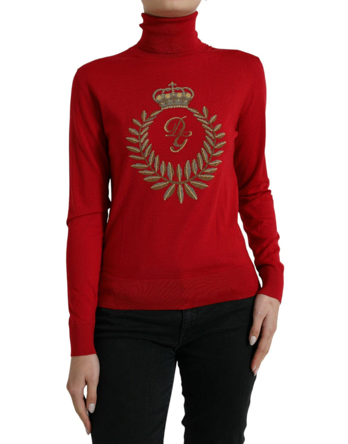 Dolce & Gabbana Red Intarsia Wool Turtleneck Pullover Sweater - Ellie Belle